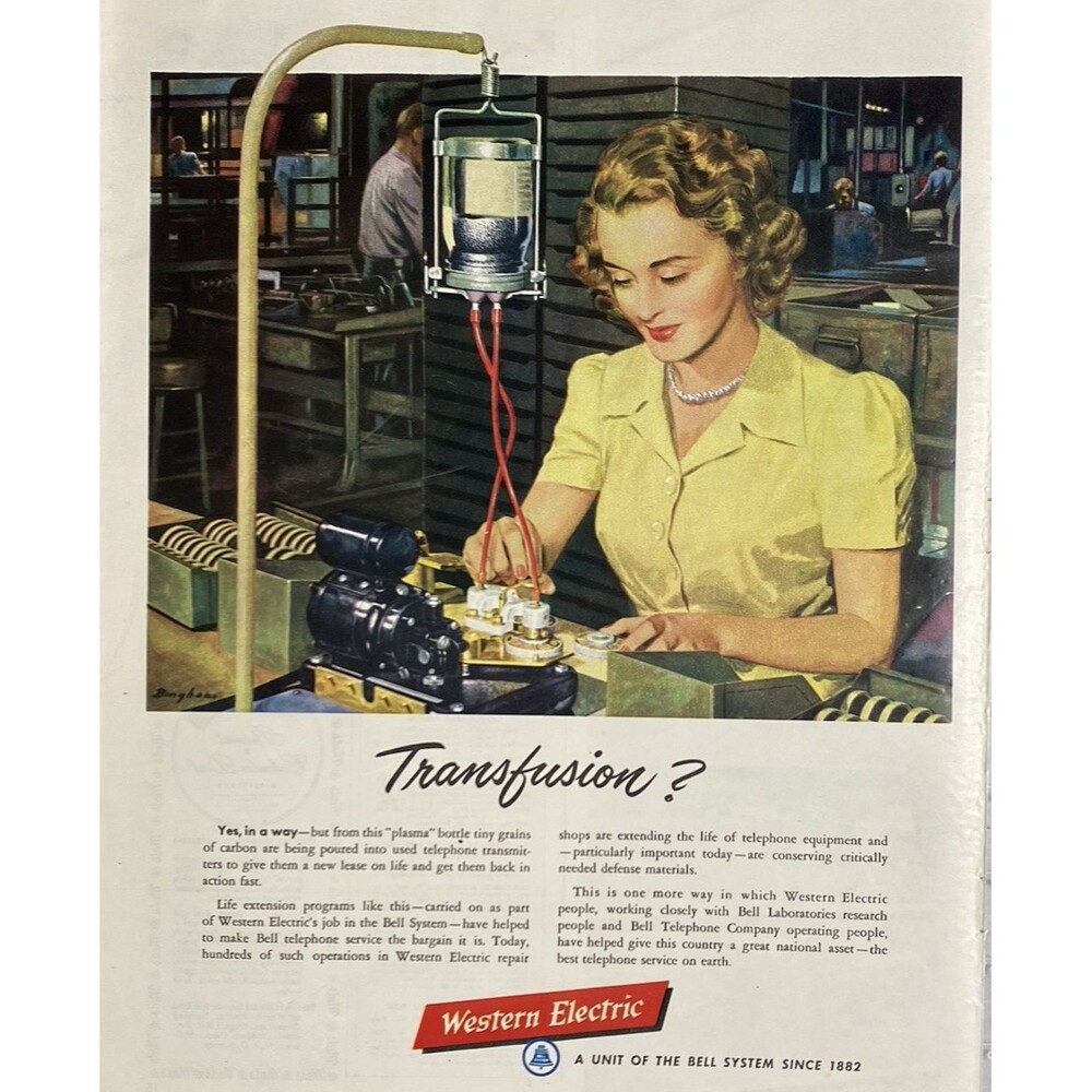 Western Electric "Transfusion-programs Help Bell Systems" Vintage Print Ad 1951